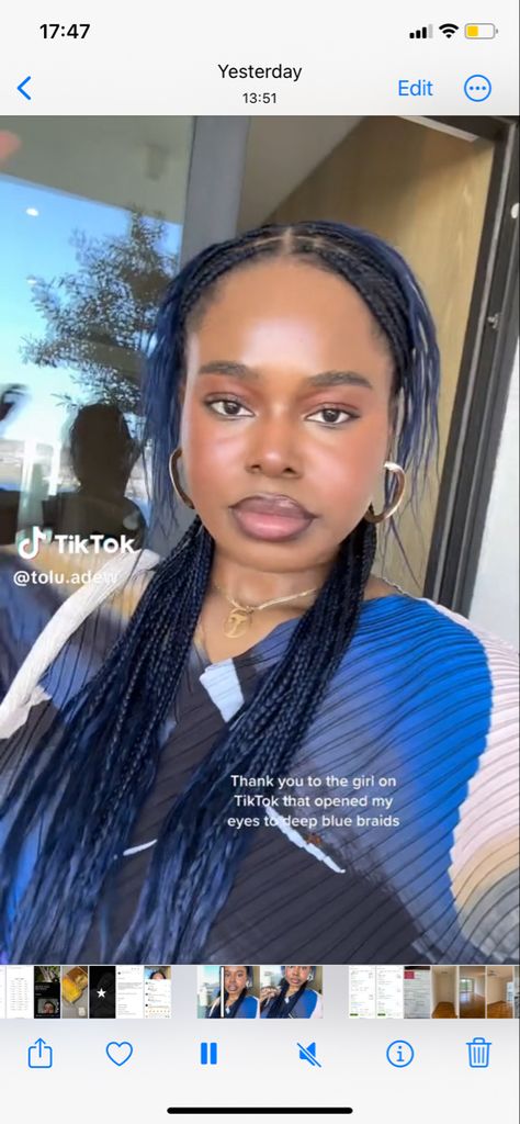 Navy Blue Braids For Black Women, Blue Micro Braids, Midnight Blue Knotless Braids, Midnight Blue Box Braids, Deep Blue Braids, Dark Blue Braids For Black Women, Dark Blue Box Braids, Midnight Blue Braids, Dark Blue Braids