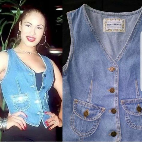 Selena Quintanilla White Shirt, Denim Vest Outfit, Selena Quintanilla Fashion, Kawaii Clothes Goth, Selena Q, Selena Quintanilla Perez, 90s Denim, Jean Vest, Selena Quintanilla