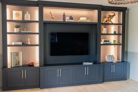 Fitted Living Room Furniture | UK Made | Cabinets, Cupboards, Units - James Mayor Home, Birmingham Living Room Furniture Uk, Built In Tv, Built In Wall Units, Built In Entertainment Center, Media Units, Feature Wall Living Room, Home Bar Rooms, Built In Shelves Living Room, Living Room Wall Units