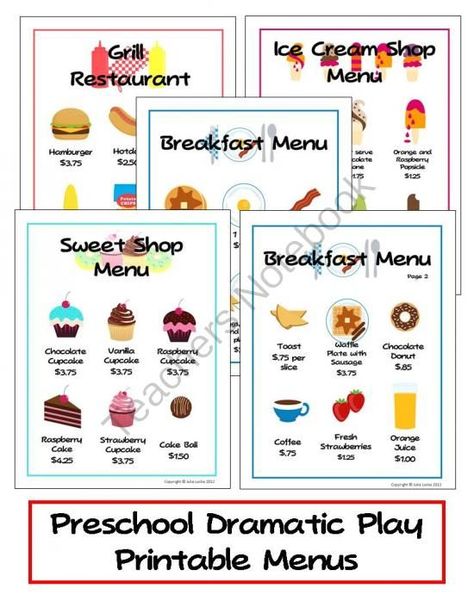 Free+Printable+Preschool+Dramatic+Play+Menu Preschool Restaurant, Preschool Dramatic Play, Play Menu, Pretend Play Printables, Dramatic Play Themes, Dramatic Play Printables, Restaurant Themes, Dramatic Play Preschool, Dramatic Play Area