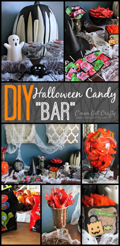 Fall Candy Bar Ideas, Halloween Candy Bar Table, Halloween Candy Display Ideas, Halloween Candy Bar Ideas, Halloween Candy Table Ideas, Halloween Candy Display, Halloween Candy Table, Halloween Candy Buffet, Halloween Party Candy