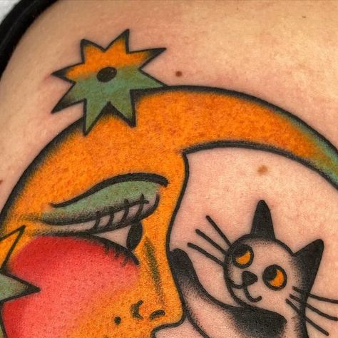 Courtney Kay O'Shea on Instagram: "Moon boop for Dylana, so nice meeting you. Thanks again!" Traditonal Tattoo, Nice Meeting You, London Tattoo, Traditional Tattoo Flash, Halloween Tattoos, So Nice, Moon Tattoo, Cat Tattoo, Traditional Tattoo