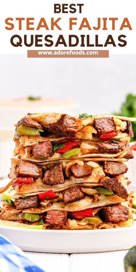 Got leftover fajitas? Don't let them go to waste! Whip up our steak fajita quesadillas for a satisfying meal that's easy on the budget and big on taste. 🤤💃 #LeftoverRecipes #Steakquesadillas #SteakFajitas Leftover Fajitas, Fajita Quesadilla, Steak Quesadillas, Flexitarian Recipes, Sauteed Peppers And Onions, Leftover Steak, Sauteed Peppers, Spanish Recipes, Quesadilla Recipes