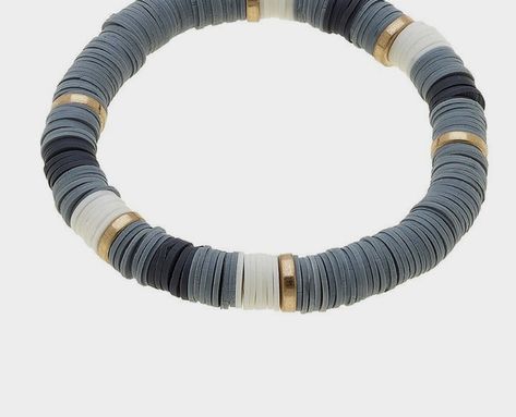 Blue Heishi Bracelet Ideas, Guys Beaded Bracelet, Male Clay Bead Bracelet, Mens Clay Bead Bracelet, Masculine Clay Bead Bracelet, Grey Clay Bead Bracelet, Polymer Clay Mens Bracelet, Navy Clay Bead Bracelet, Bracelet Heishi Homme Bleu