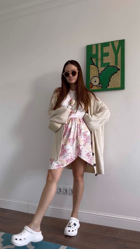 Floral Dress With Clogs, Chunky Crocs Outfit, Crocs Bae Clog, Crocs Bae Clogs, Crocs Bae, Bae Clog, Croc Outfits, Crocs Outfit, Platform Crocs