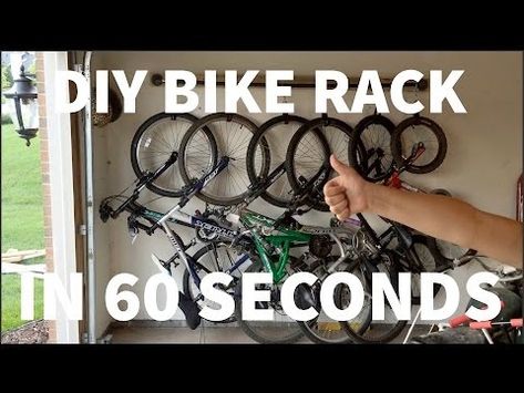 6-Bike Rack for $60 in 60-seconds : We needed a place to put our bikes.  We originally had them hanging from hooks in the ceiling but it was difficult for my wife to get them down without a ladder and impossible for the kids.  So we needed an efficient, easy solution.    So we thought,… Diy Bike Storage, Bicycle Storage Garage, Bike Storage Ideas, Bike Storage Apartment, Hanging Bike Rack, Bici Retro, Diy Bike Rack, Bicycle Drawing, Bike Storage Garage