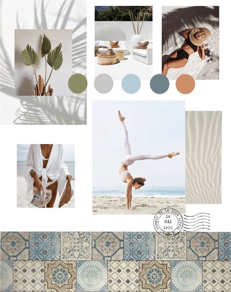 This moodboard was heavily inspired by beachfront living, health and wellness. I love colours that are natural, soothing and calming, encapsulating the rawness of nature especially by the ocean. This moodboard reflects sustainability, minimalism and a connection to mother nature. Saje Wellness Aesthetic, Therapy Moodboard, Moodboard Wellness, Beach Moodboard, Branding Mood Board Inspiration, Vision Board Template, Social Media Branding Design, Yoga Branding, Wellness Resort