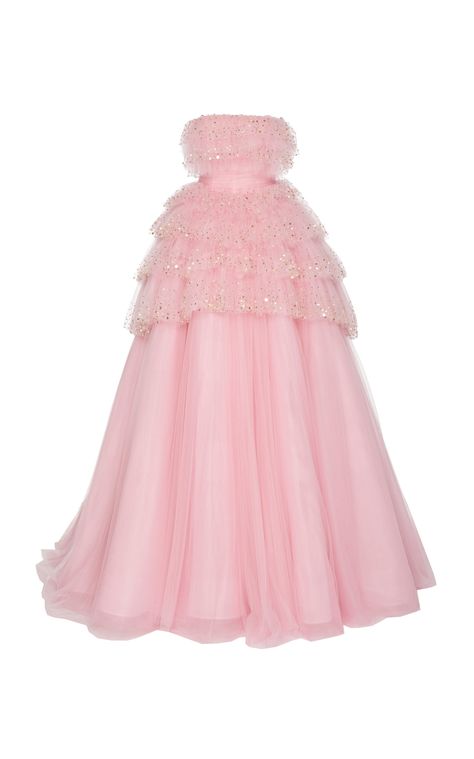 Monique Lhuillier Strapless Embroidered Tiered Tulle Ball Gown Looks Party, Tulle Ball Gown, Strapless Gown, Looks Style, Fancy Dresses, Moda Operandi, Gorgeous Dresses, Classy Outfits, Pretty Dresses