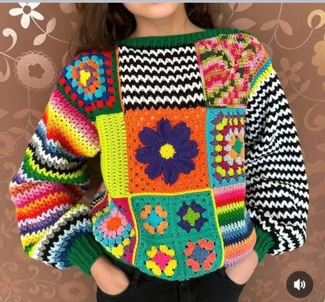 Crochet Jumper Pattern, Yarn Crafts Crochet, Crochet Jacket Pattern, Bohemian Crochet, Granny Square Crochet Patterns Free, Crochet Stitches Guide, Crochet T Shirts, Quick Crochet Patterns, Crochet Ladies Tops