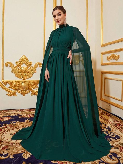 Solid Mock High Neck Cloak Sleeve Chiffon Formal DressI discovered amazing products on SHEIN.com, come check them out! Full Sleeve Long Dress, Chiffon Formal Dress, Color Outfits, Muslim Fashion Hijab Outfits, Pretty Wedding Dresses, Fancy Dresses Long, Womens Prom Dresses, Muslim Fashion Hijab, Casual Day Outfits