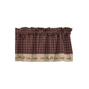 Live Laugh Love Sturbridge Kitchen Valance Cortinas Country, Country Kitchen Curtains, Country Valances, Primitive Decorations, Window Swags, Primitive Curtains, Primitive Stars, Primitive House, Classic Window