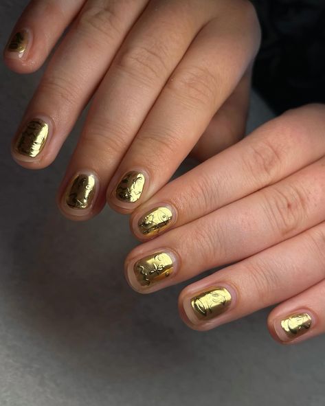 Egyptian hieroglyphs for Bon ⭐️ 💅🏼Classic Gel Mani+ Removal 🎨Intermediate Nail Art ⏱️2hrs 30 • • • #chromenails #goldchrome #heiroglyphics #goldnailart #coolnails #chromenailart #hawkesbay #hawkesbaynz #nznailtech #nznailartist #havelocknorth #havelocknorthnailtech #hastingsnz #napiercity Egyptian Nail Art, Egyptian Nails, Egyptian Hieroglyphs, Chrome Nail Art, Gold Nail Art, Gel Mani, Egyptian Hieroglyphics, Gold Chrome, Chrome Nails