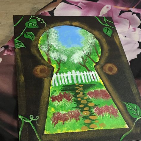 Natural beauty Mother Nature Painting Easy, Fairy Tale Painting Ideas, Fairytale Painting Easy, Healing Paintings Easy, Keyhole Painting, Ant Crafts, Disney Canvas Art, Sky Art Painting, Art Painting Gallery