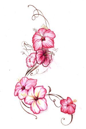 tattoo Pink Flower Tattoo Designs, Cherry Blossom Tattoo Pink, Light Pink Flower Tattoo, Watercolor Flower Vine Tattoo, Pink Japanese Flower Tattoo, Dolphins Tattoo, Small Hand Tattoos, Tattoo Style Drawings, Piercing Tattoo