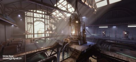 ArtStation - Steampunk Factory, Nikolas Bigger Steampunk Factory, Steampunk City, Abandoned Factory, Industrial Steampunk, Heaven And Hell, The Scene, Eiffel Tower Inside, Architecture Drawing, 3d Art