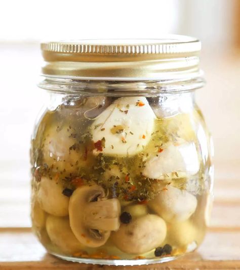 Canned Pickled Mushrooms, Canned Marinated Mushrooms, Canning Marinated Mushrooms, Marinated Mushrooms Recipe, Pickled Mushrooms, Antipasto Plate, Marinated Mushrooms, Charcuterie Plate, Canned Mushrooms