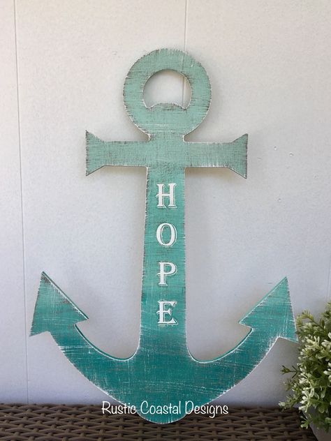 Anchor Painting Ideas, Wooden Anchor Painting Ideas, Pir Anchor Door Hanger, Anchor Painting, Anchor Crafts, Wood Anchor, Ombre Paint, Nautical Crafts, Coastal Design