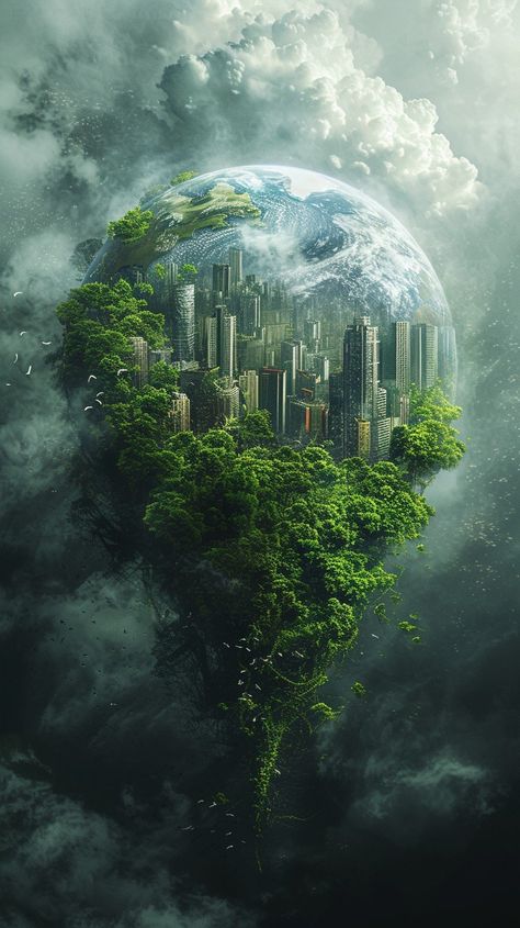 "Urban Nature Fusion: A #surrealart depiction of city #cityscape emerging from lush foliage, blending urban life with #naturephotography. #architecture #botanical #urbanjungle #artificialintelligence #artwork #stockcake ⬇️ Download and 📝 Prompt 👉 https://stockcake.com/i/urban-nature-fusion_324591_231103" Urban Forestry, City Skyscrapers, City Backdrop, Cloud City, Visual Metaphor, Urban Nature, Green Architecture, Modern Mountain, Green City