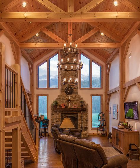 Settlement Post & Beam | Gallery Modern Timber Frame Homes Interiors, Timberframe Interiors, Post And Beam Interiors, Timber Frame Home Interiors, Timber Frame Interior, Timber Frame Great Room, Modern Timber Frame Homes, Post Frame Homes, Great Room Addition