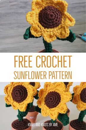 Free Crochet Pattern. sunflower in a pot. With links to materials and step-by-step pictures! #sunflower #amigurumi #crochet Crochet A Sunflower, Crocheted Sunflower, Fall Crochet Patterns, Crochet Flowers Free Pattern, Crochet Plant, Crochet Sunflower, Crochet Fall, Crochet Flower Tutorial, Fun Crochet Projects