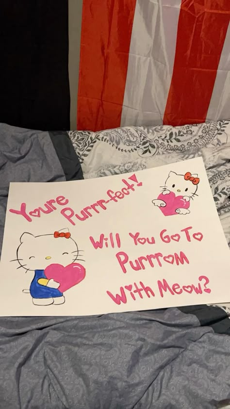 Hello Kitty Promposal, Promposal Ideas For Her, Homecoming Poster Ideas, Homecoming Poster, Hello Kitty Colouring, Posters Cute, Prom Posters, Valentines Proposal, Cute Homecoming Proposals