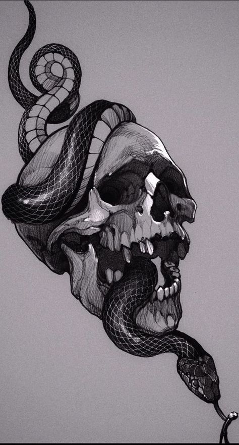 Skull Tattoo Reference, Snake Sketch, Holy Trinity Tattoo, Trinity Tattoo, Skull Reference, Serpent Tattoo, Snake Drawing, Realistic Tattoo Sleeve, Skull Sleeve