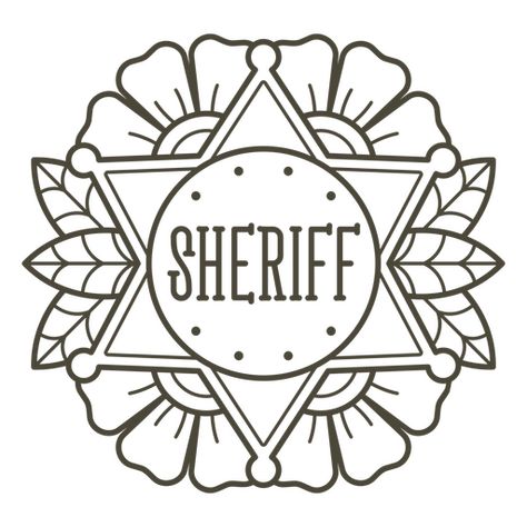 Wild west sheriff badge stroke PNG Design Sheriff Badge Tattoo, Sheriff Star Tattoo, Cowboy Hat Tattoo, Traditional Tattoo Stencils, Sheriff Badge, Star Tattoos, Tattoo Stencils, Wild West, Svg Design