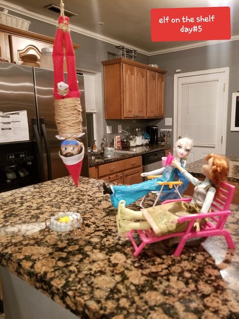 Elf With Barbie Ideas, Funny Elf Hiding Spots, Christmas Elf Ideas Funny, Elf On The Shelf Ideas With Barbies, Elf For Bad Behavior, Elf On The Shelf Crazy Ideas, Elf On The Shelf Ideas For Bad Behavior, Elf On Strike For Bad Behavior, Bad Elf Ideas