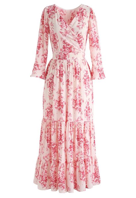 b29eed44276144e4e8103a661f9a78b7desc45716257ri Chiffon Wrap Dress, Pink Wrap Dress, Chiffon Wrap, Floral Print Chiffon, Fashionista Clothes, Maxi Slip Dress, Printed Wrap Dresses, Pleated Maxi Dress, Chiffon Maxi Dress