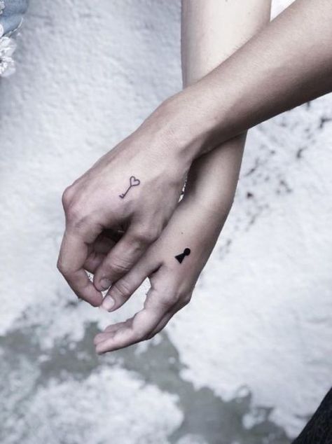 15 Couples Tattoos To Consider That Aren't Each Other's Names - Society19 Keyhole Tattoo, Key Tattoo Designs, Couple Tattoos Love, Tiny Tats, Small Couple Tattoos, Cute Couple Tattoos, Tattoos Infinity, Small Heart Tattoos, Couple Tattoos Unique