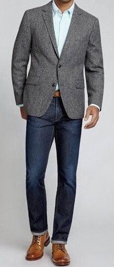 Pair a sports coat with your designer jeans. Wear a brown belt that matches the color of your shoes. Jeans With Sports Coat Men, Men’s Sport Coat And Jeans, Blue Jeans And Blazer Outfit, Gray Sports Coat Outfit Men, Blue Sports Coat Outfit Men, Sports Jacket With Jeans, Sport Coat With Jeans, Sport Coat And Jeans, Sports Coat And Jeans