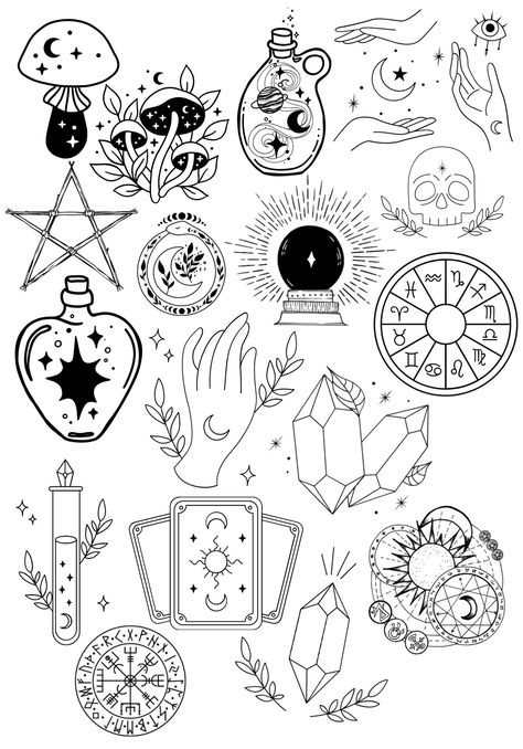 Bujo Witchy Theme, Easy Witchy Doodles, Wiccan Doodles, Witchy Line Drawings, Mystical Drawings Easy, Witchy Things To Draw, Witchy Doodles Simple, Easy Witchy Drawings, Talisman Drawing