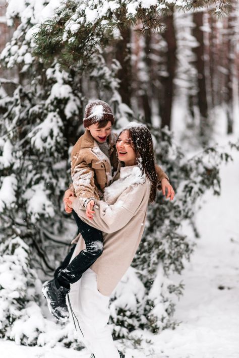 Mother and son Winter Photoshoot Mom And Son, Winter Forest Family Photos, Son Photo Ideas, Snow Photos, Christmas Pics, Snow Forest, Mom And Son, Forest Photos, Photos Inspo