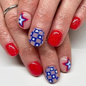 Ongles Bling Bling, Fourth Of July Nails, Short Fake Nails, 4th Of July Nails, Blue Nail Polish, Dope Nail Designs, July Nails, Nail Swag, Bling Acrylic Nails