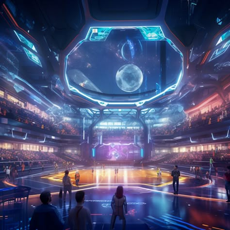 Futuristic Battle Arena, Sci Fi Arena Concept Art, Futuristic High School, Futuristic World Art, Sci Fi Arena, Futuristic Stadium, Futuristic Arena, Scifi Environment, Futuristic Cities