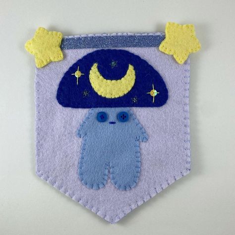 Felt Dream Catcher, Sewn Wall Hanging, Felt Art Projects, Embroidery Banner, Felt Wall Decor, Felt Wall Art, Mushroom Wall Hanging, Celestial Home Decor, Celestial Home