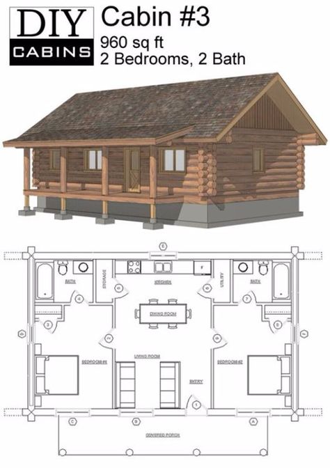 6 really cozy little log cabin floor plans Log Cabin Flooring, Log Cabin House Plans, Cabin Plans With Loft, Log Cabin Plans, Log Cabin Floor Plans, Small Cabin Plans, Cabin Loft, House Plan With Loft, Loft Plan