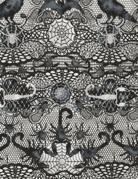 Goth Horror Fishnet Stockings Scorpion Spider Web Black Bat Rook Raven Lace Cotton Quilt Fabric TT105 Wholesale Fabric Suppliers, Timeless Treasures Fabric, Owl Fabric, Victorian Goth, 1 Tattoo, Halloween Spider Web, Novelty Fabric, Lace Print, Net Fabric