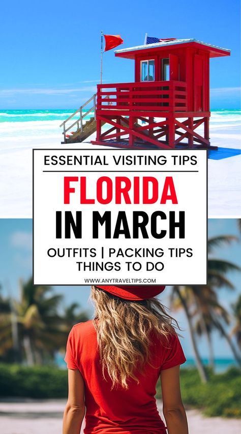 Are you planning to visit Florida in March (early spring)? Read our essential tips from a local: Weather insights, outfits (what to wear, what to pack), crowds (spring break), and the best things to do! Tips for the best places: Orlando, Tampa, Miami, Everglades, and Sarasota. Florida Outfits Spring Break, What To Wear In Florida In March, Florida In March Outfits, Florida Spring Outfits, Naples Florida Outfits, Outfits For Florida Vacation, Spring Training Outfits, Miami Everglades, Packing List For Florida