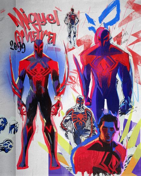 Comic Sketchbook Ideas, Spiderman 2099 Poster, Spiderverse Album Cover, Spiderverse Sketchbook Page, Into The Spiderverse Art Book, Spiderman Into The Spiderverse Art, Spiderman Sketchbook, Drawing Ideas Markers, Spiderman Cover