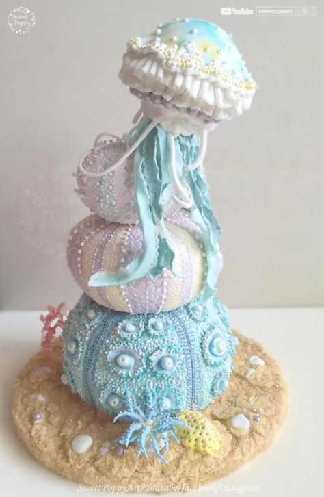 Seashell Cake, Super Torte, Ocean Cakes, Mermaid Birthday Cakes, Sea Cakes, Beach Cakes, Cupcakes Decorados, Creative Cake Decorating, Creative Birthday Cakes