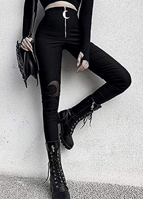 Goth Pants, Dark Punk, Goth Streetwear, Gothic Pants, Punk Women, Zipper Leggings, Long Trousers, Black Pencil, Vintage Pants