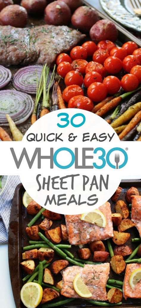 30 Whole30 Sheet Pan Recipes: The Best Quick and Easy One Pan Meals - Whole Kitchen Sink Sheet Pan Dinners Whole 30, Paleo One Pan Recipes, Whole 30 One Pan Dinners, Paleo Sheet Pan Recipes, Quick And Easy Whole 30 Recipes, Whole 30 Sheet Pan Recipes, Whole 30 Sheet Pan, Healthy Sheet Pan Recipes, Sheet Pan Fish