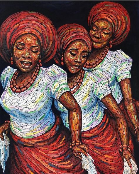 Nigerian Paintings African Art, Africa Sketch, Nigeria Culture, Cultural Women, Nigerian Art, Isi Agu, Barber Store, Culture Artwork, Africa Artwork