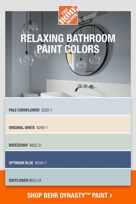 Find everything you need for your bathroom remodel. Craft the perfect bold color palette to complement any bathroom, no matter how small, with our exclusive selection of BEHR Dynasty™ paint. Explore decor ideas, paint swatches and more now at The Home Depot.​ Relaxing Paint Colors, Explore Decor, Color Theory Lessons, Best Bathroom Colors, Relaxing Bathroom, Color Palette Inspiration, Paint Trends, Accessible Beige, House Redo