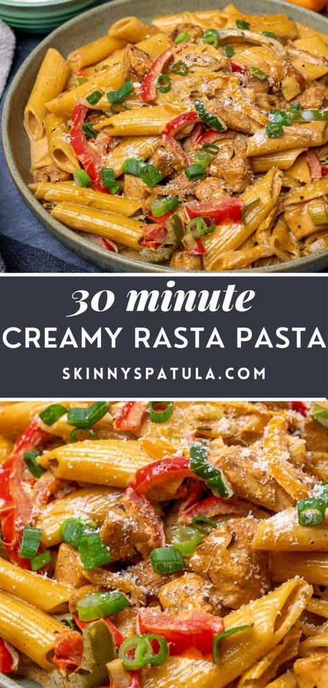 Chicken Peppers Pasta Recipes, Caribbean Rasta Pasta, Rasta Pasta Shrimp Recipe, Rasta Pasta Healthy, Paradise Pasta Dinner, Rasta Pasta With Chicken, Rasta Pasta Cajun, Rasta Pasta With Coconut Milk, Rasta Pasta Sauce Recipe