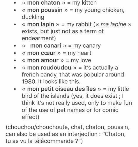 French Terms Of Endearment Love, French Terms Of Endearment, Pet Names For Boyfriend, Writing Aesthetics, Inspiring Pics, French Stuff, Names For Boyfriend, Terms Of Endearment, French Vocabulary