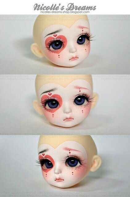 Porcelain Doll Makeup, Pierrot Clown, Cute Clown, Fantasy Art Dolls, Doll Makeup, 캐릭터 드로잉, Doll Painting, Clown Makeup, Doll Repaint