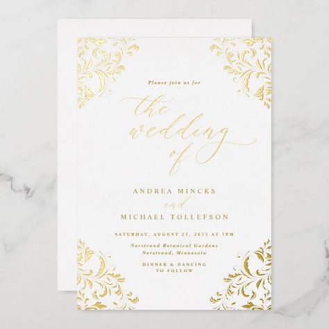 Elegant Classic Vintage Wedding Gold Foil Invitation Gold Wedding Invitations Elegant, Elegant Gold Wedding, Classic Vintage Wedding, Vintage Calligraphy, High End Wedding, Gold Foil Invitation, Foil Wedding Invitations, Classy Vintage, Wedding Gold