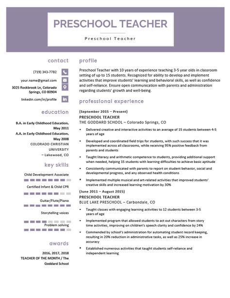 resume template for teachers Sped Preschool, Resume Examples For Jobs, Resume Examples Skills, Student Resume Examples, Healthcare Resume, Software Engineer Resume, Preschool Teacher Resume, Simple Resume Examples, Resume Skills List